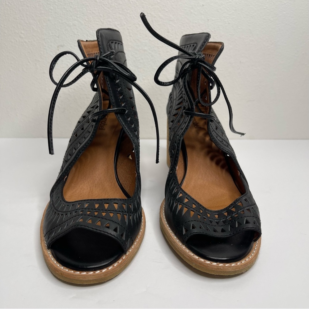 Jeffrey Campbell Cordillo Black Laser Cut Leather Heel Booties Sandals Size 10 - Picture 5 of 17